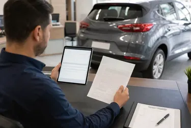 Despachante ajudando um cliente no licenciamento do veículo.